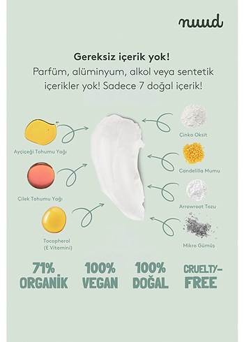 Nuud Doğal Deodorant Krem 15 ml 3 adet - Görsel 9
