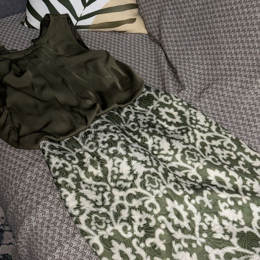 Yağ yeşili şık ofis elbise - Görsel 3