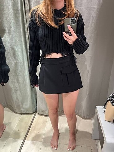 Zara kemerli cepli şort etek