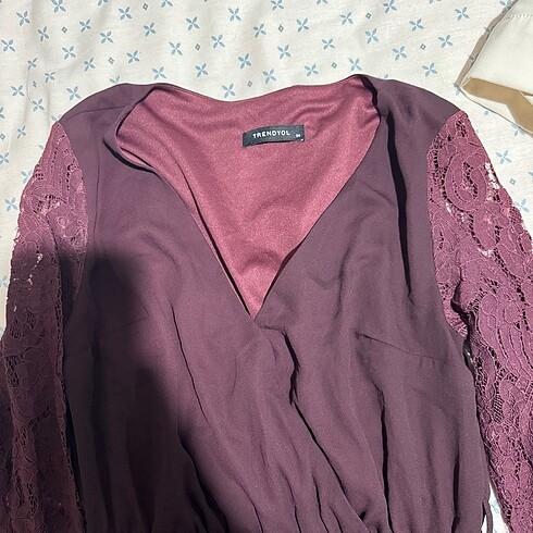Trendyol Dantelli Mürdüm Bordo Elbise