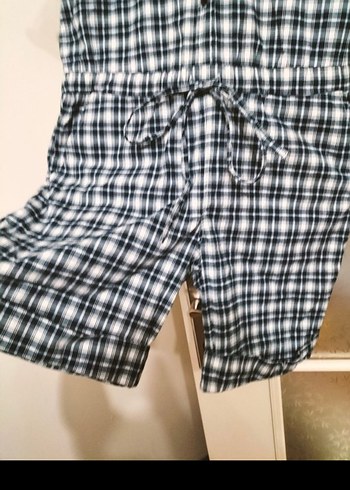 Gri Kareli Düğmeli Kadın Tulum - Görsel 3