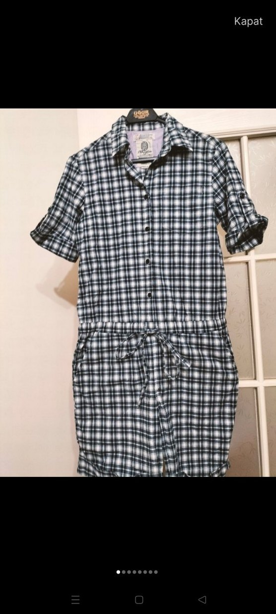 Gri Kareli Düğmeli Kadın Tulum - Görsel 2