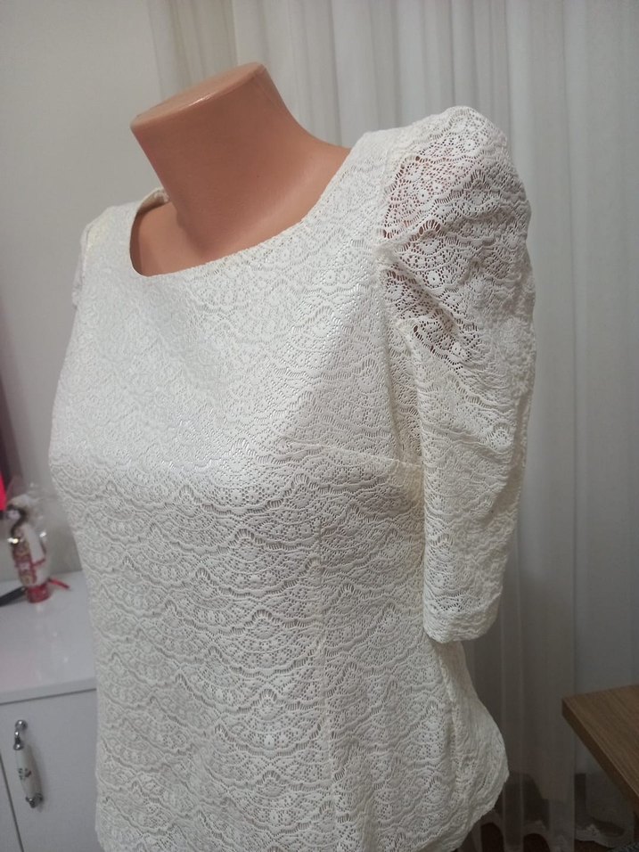 Dantelli Beyaz Bohem Kısa Kollu Bluz - Görsel 2