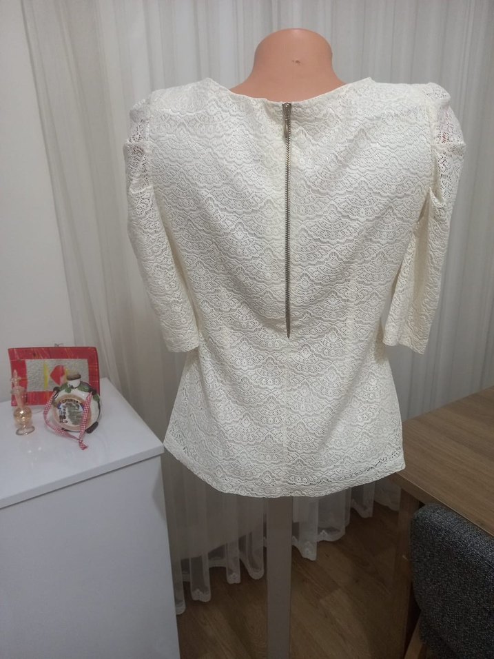 Dantelli Beyaz Bohem Kısa Kollu Bluz - Görsel 4