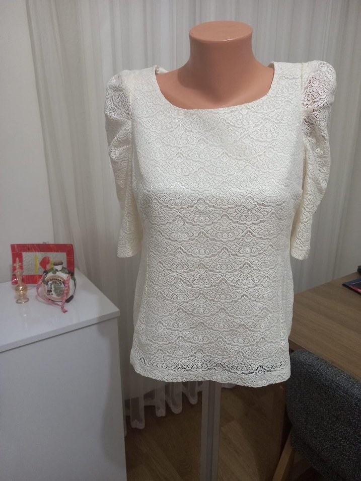 Dantelli Beyaz Bohem Kısa Kollu Bluz - Görsel 3
