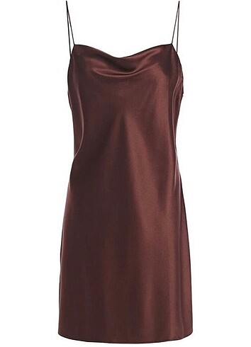 H&M H&M Elbise Saten Kahverengi Kısa Mini Elbise