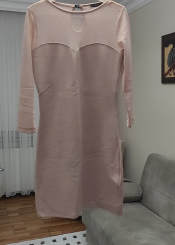 36 Beden pembe Renk Pembe Uzun Kollu Midi Elbise