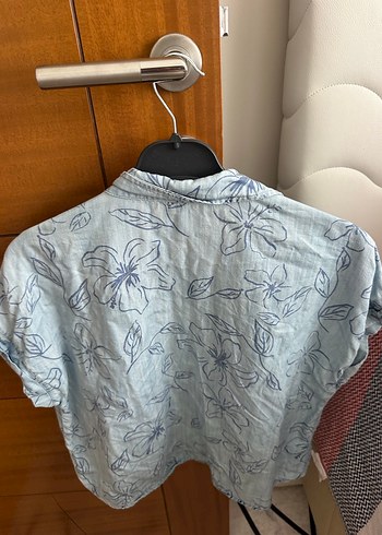 m Beden Düğmeli Kısa Kollu Mavi Denim Gömlek