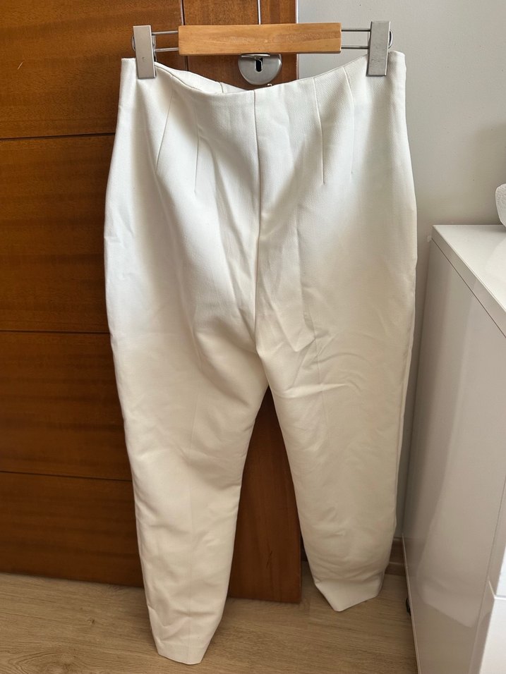 Kadın Beyaz Keten Kumaş Pantolon - Görsel 3