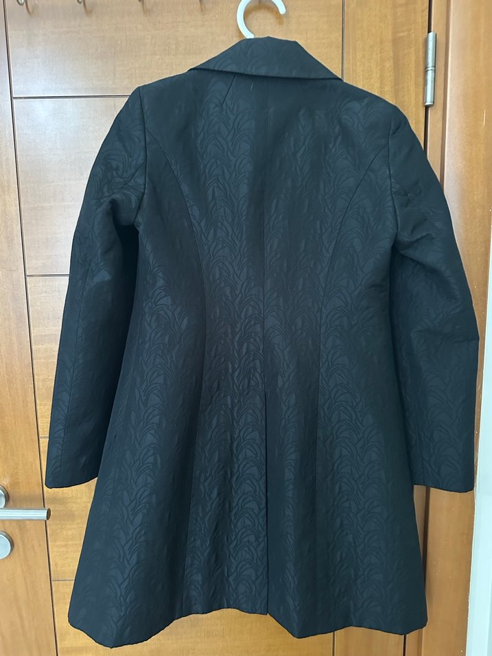 Düğmeli Siyah Midi Kadın Ofis Kabanı - Görsel 4