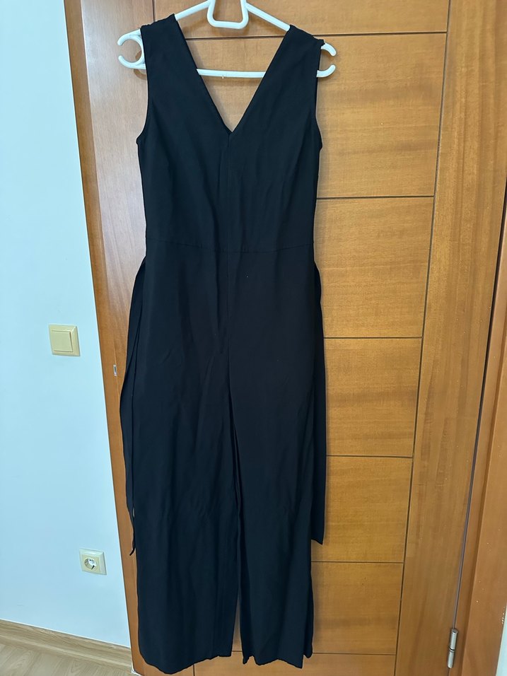 Siyah Kadın Kemerli Uzun Tulum - Görsel 2