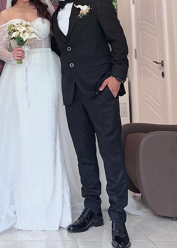 Işıltılı Uzun Kollu Straplez Gelinlik - Görsel 2