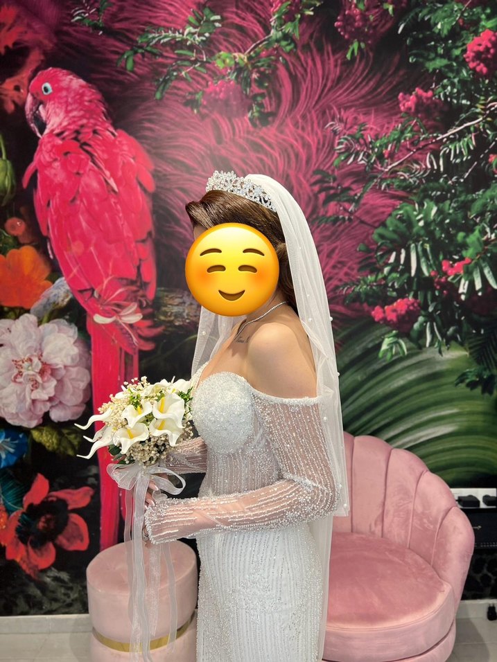 Işıltılı Uzun Kollu Straplez Gelinlik - Görsel 5