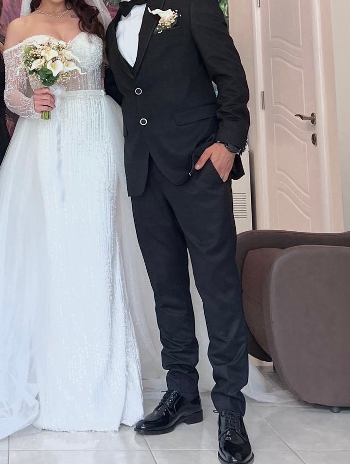 Işıltılı Uzun Kollu Straplez Gelinlik - Görsel 2