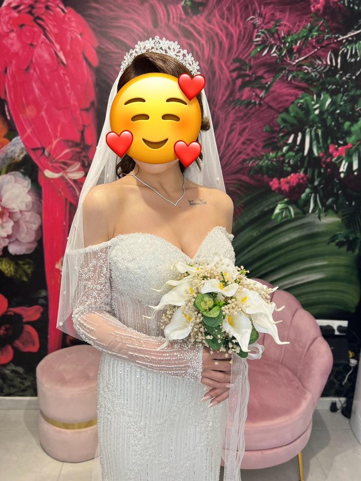 Işıltılı Uzun Kollu Straplez Gelinlik - Görsel 4