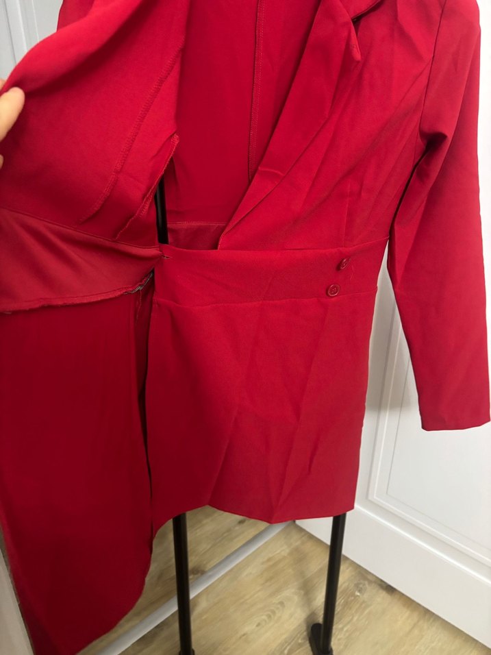 Kırmızı Düğmeli Mini Kadın Ceket elbise - Görsel 3