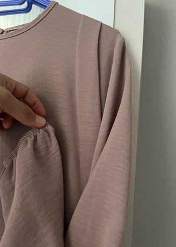 38 Beden Bej Uzun Kollu Salaş tesettür Elbise