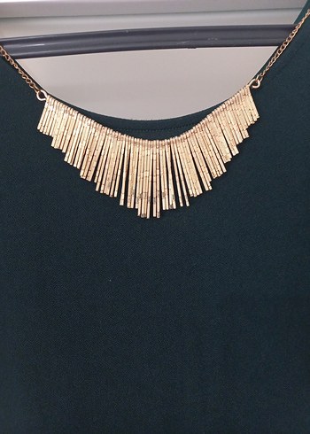 Zincir Detaylı yeşil V Yaka Midi Elbise - Görsel 4