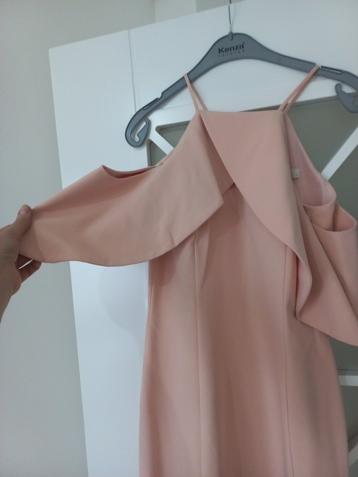 Bej Drapeli Uzun Askılı Kadın Elbise - Görsel 4