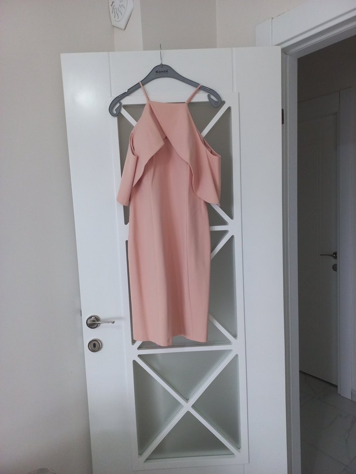 Bej Drapeli Uzun Askılı Kadın Elbise - Görsel 2