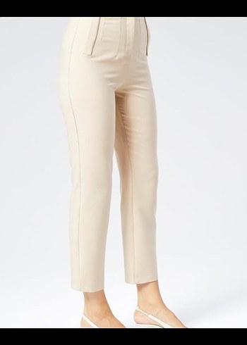 Bej Kadın Midi Kumaş Pantolon - Görsel 2