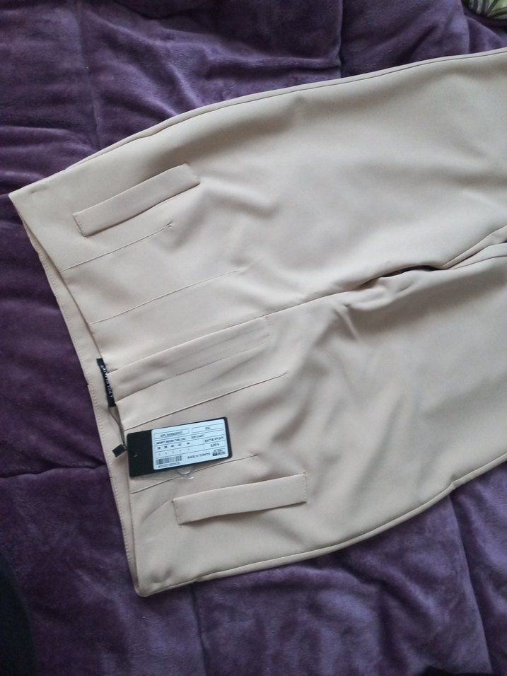 Bej Kadın Midi Kumaş Pantolon - Görsel 3