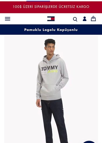 Tommy Jeans Gri Pamuklu Kapüşonlu Sweatshirt