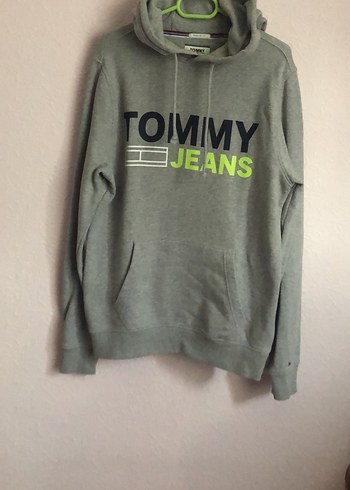 s Beden Tommy Jeans Gri Pamuklu Kapüşonlu Sweatshirt