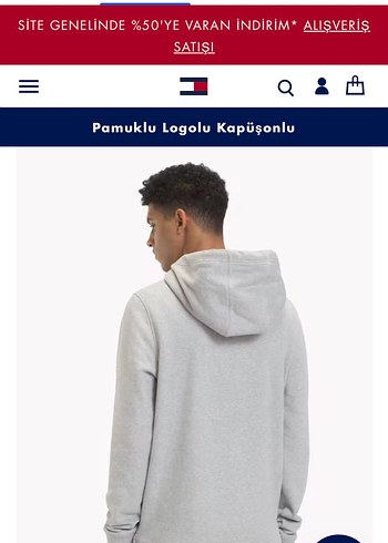 Tommy Hilfiger Tommy Jeans Gri Pamuklu Kapüşonlu Sweatshirt