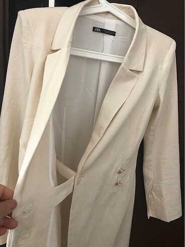 xs Beden beyaz Renk Zara Keten Karışımlı Blazer Elbise