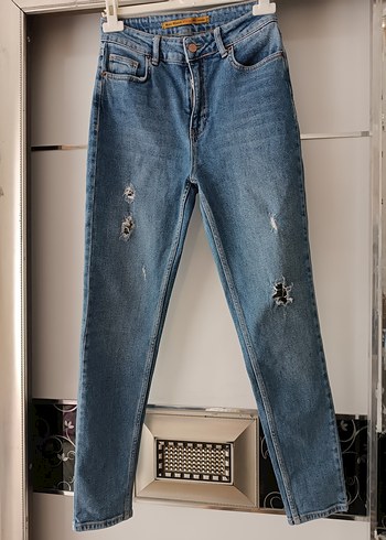 Kadın Mavi Denim Yırtık Kot Pantolon