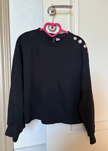 Düğmeli Siyah Kadın Sweatshirt