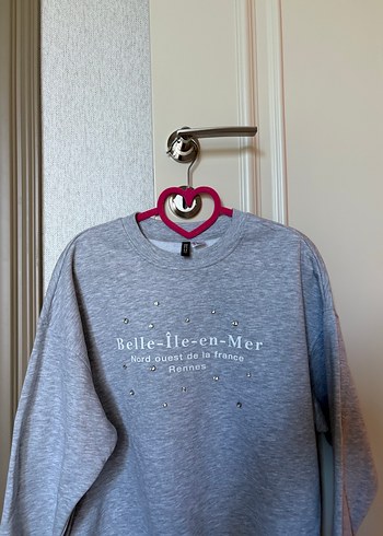 H&M Kadın Gri Pamuklu Triko Sweatshirt