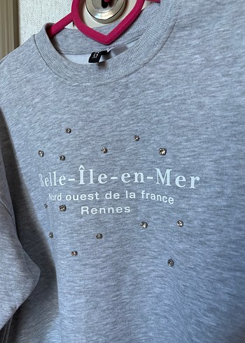 m Beden Kadın Gri Pamuklu Triko Sweatshirt