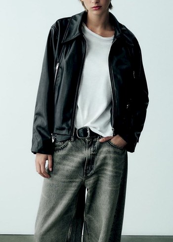 Siyah Deri Biker Ceket - Görsel 2
