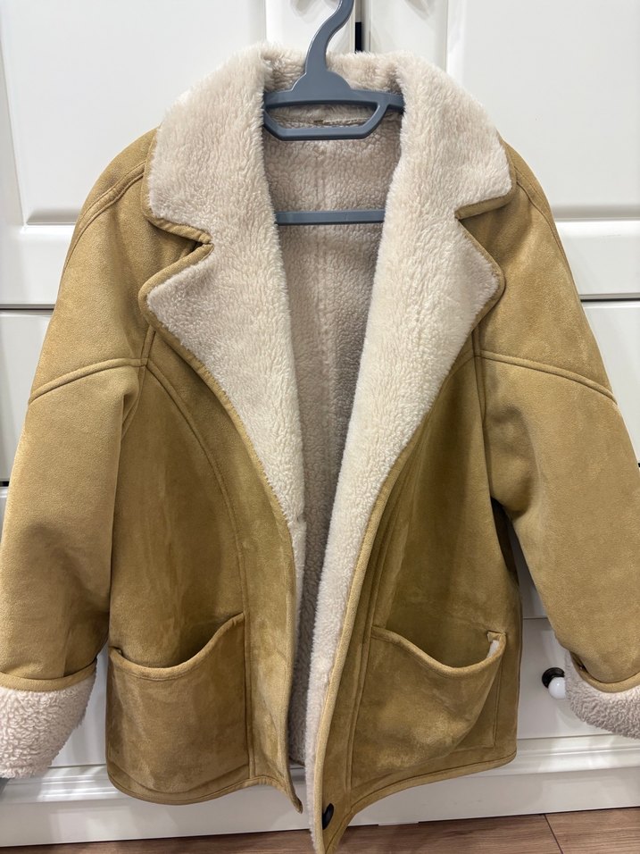 Bej Süet Kadın Kürklü Ceket - Görsel 5