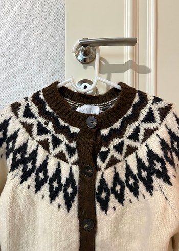 Kahverengi Desenli Örgü Kadın Hırka - Görsel 2