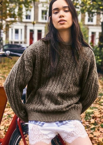 Kadın Bej Triko Yün Kazak - Görsel 3