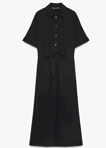 Siyah  V Yaka Uzun Elbise - Görsel 3