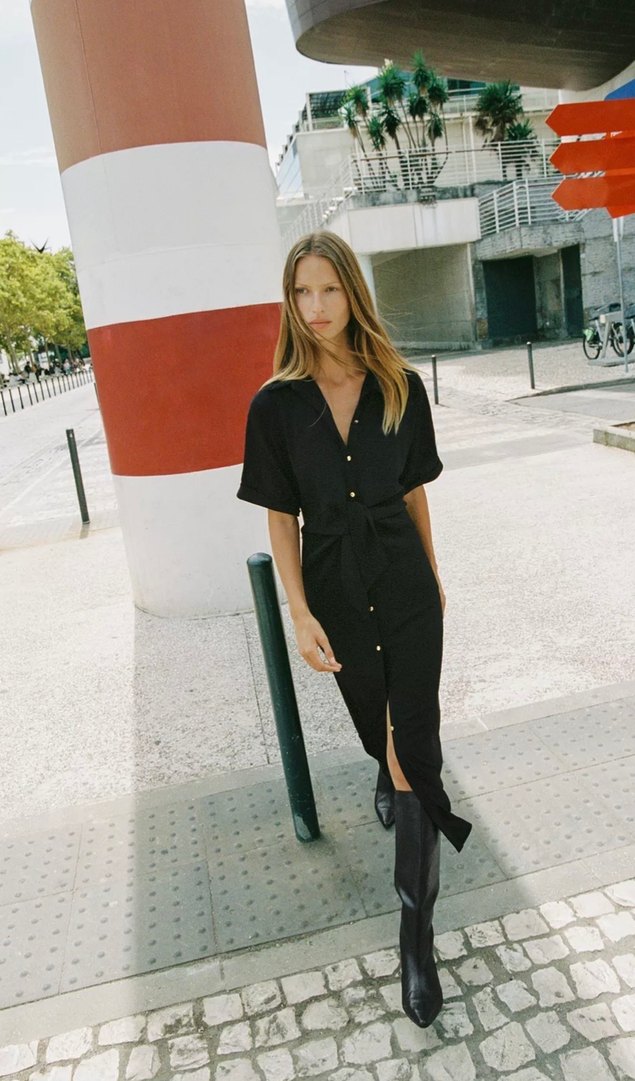 Siyah  V Yaka Uzun Elbise - Görsel 2