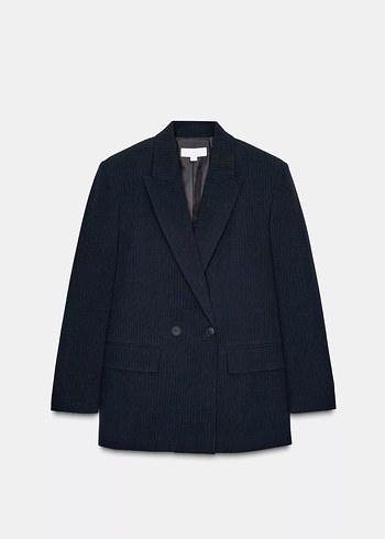 Kadın ç Çizgili Düğmeli Blazer Ceket - Görsel 3