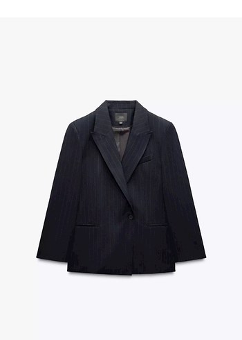 Kadın ç Çizgili Düğmeli Blazer Ceket - Görsel 4