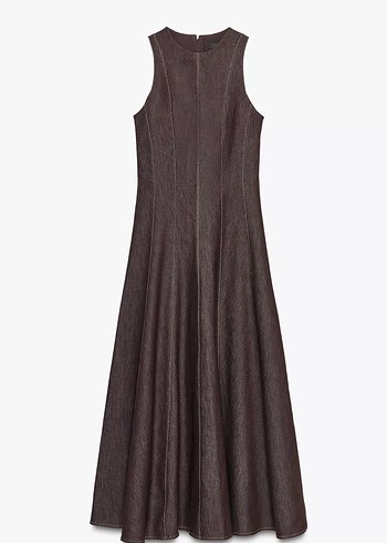 Sokak Stili Uzun Kahverengi Drapeli Elbise - Görsel 5