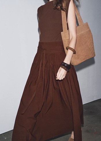 Kadın Kahverengi Uzun Elbise - Görsel 2