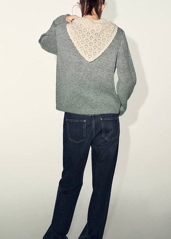 Gri Nakışlı Örgü Kadın Kazak - Görsel 3