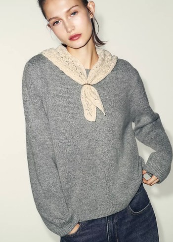 Gri Nakışlı Örgü Kadın Kazak - Görsel 4