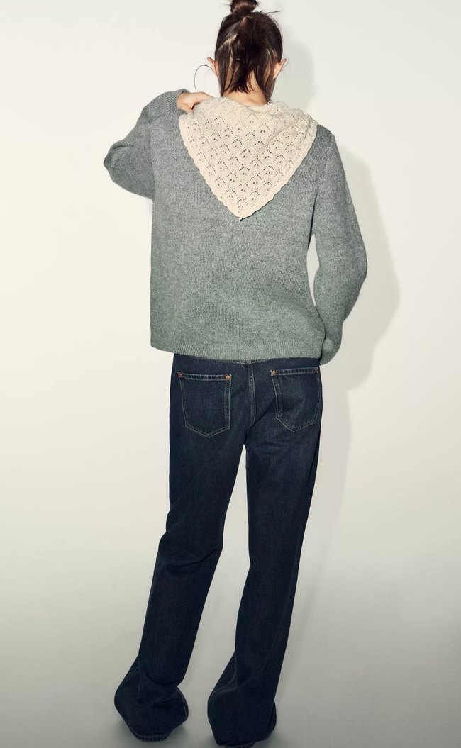 Gri Nakışlı Örgü Kadın Kazak - Görsel 3