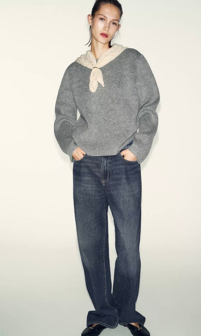 Gri Nakışlı Örgü Kadın Kazak - Görsel 5