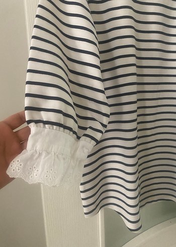 LC Waikiki Pamuklu, Uzun Kollu, Fırfırlı Çizgili Kadın Gömlek