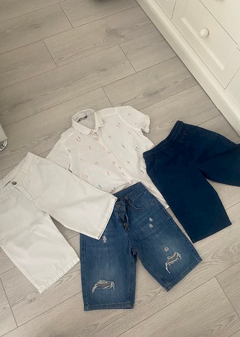 8 Yaş Beden Beyaz Kısa Kollu Denim Bebek Erkek Takımı